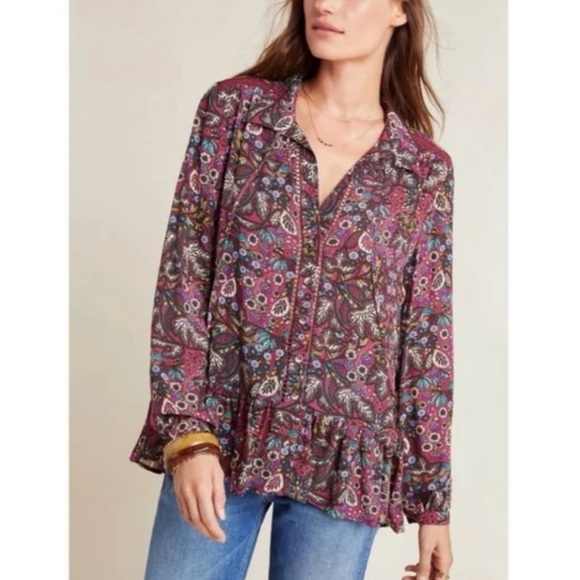 Anthropologie MAEVE Janie Floral Peasant Blouse Size 8 - Picture 1 of 12